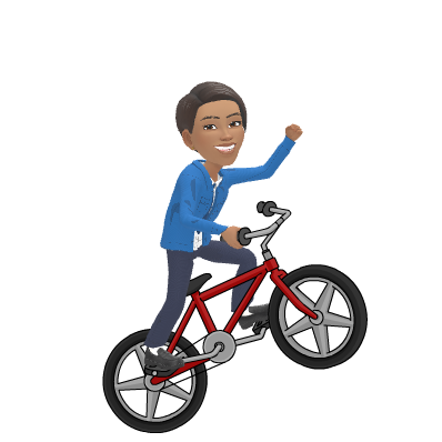 Teenage Maz riding a red bicycle