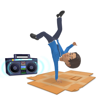Teenage Maz attempting a breakdancing move beside a cassette player