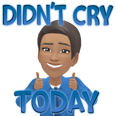 Teenage Maz giving two thumbs up beneath the words Didn't Cry Today