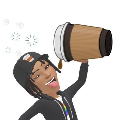 Young adult Ree catching coffee directly from an oversized takeaway cup