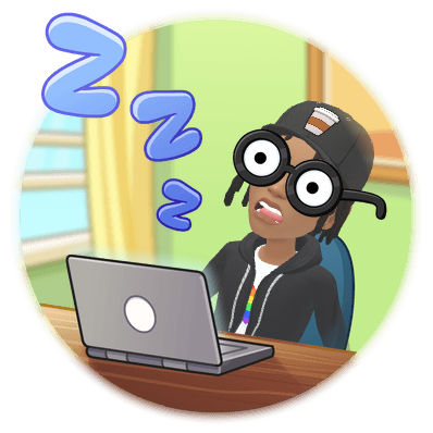 Young adult Ree falling asleep at a laptop