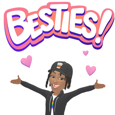 Young adult Ree opening her arms beneath the word Besties