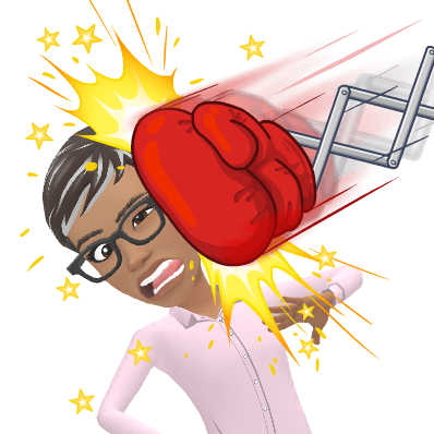 Ree being struck by an oversized boxing glove, representing Simon's assault