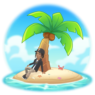 Young adult Ree relaxing alone on a tiny tropical island
