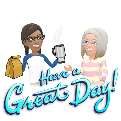 Ree handing a drink and lunch bag to an older woman beneath the words Have a Great Day