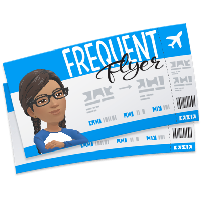 Ree appearing on a stylised frequent-flyer ticket