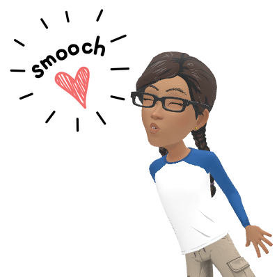 Ree blowing a kiss beside a heart and the word Smooch