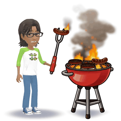 Ree happily cooking over a barbecue
