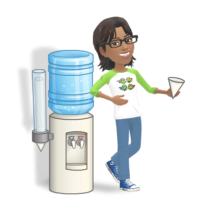 Ree standing beside a water cooler