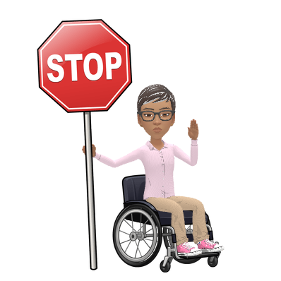 Ree holding up her hand beneath the word Stop