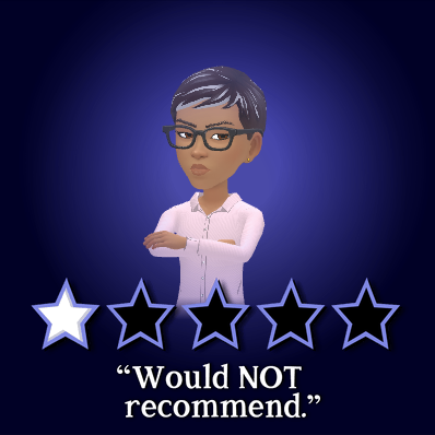 Ree giving a poor review beneath the words Would Not Recommend