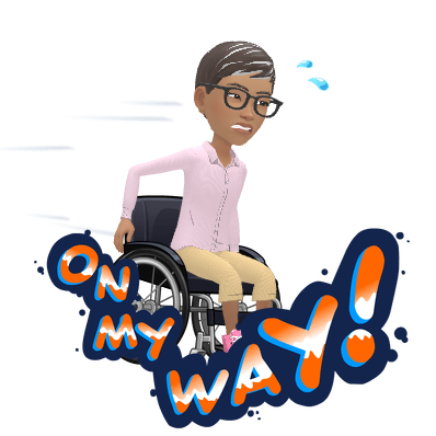 Ree moving quickly in her wheelchair beneath the words On My Way