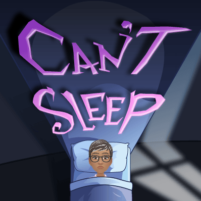 Ree awake in bed beneath the words Can't Sleep