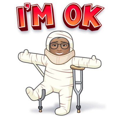 A heavily bandaged Ree in her wheelchair beneath the words I'm OK