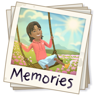 Young Ree on a swing inside a stack of photographs