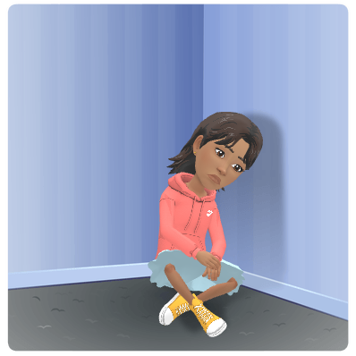 Young Ree sitting alone in the corner of a room