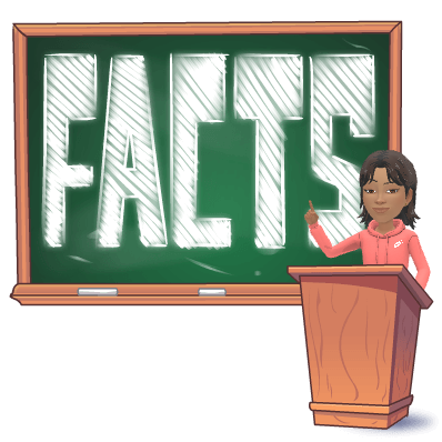 Young Ree at a lectern in front of a chalkboard labelled Facts