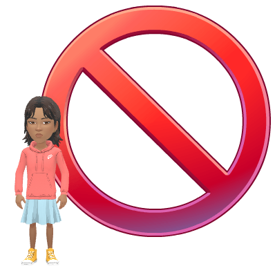 Young Ree standing beside a large no symbol