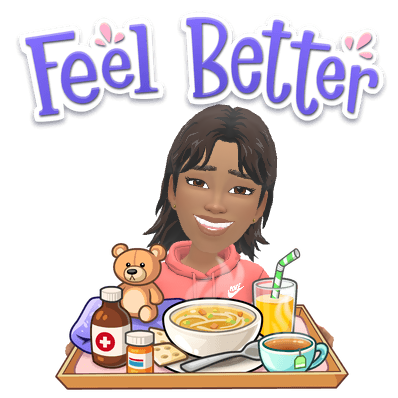 Young Ree with soup, tea, medicine and a teddy bear